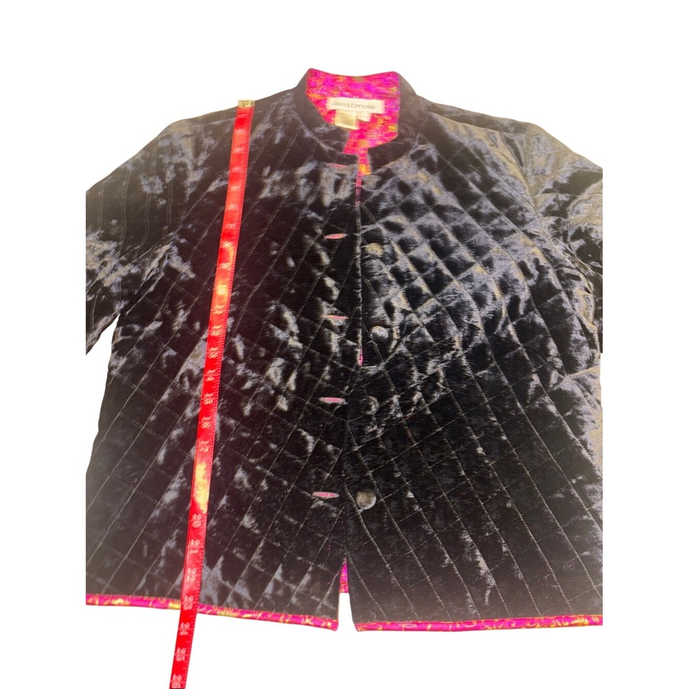 David Brooks Reversible Quilted Jacket Pink Floral Brocade Black Velvet Medium - Picture 9 of 9